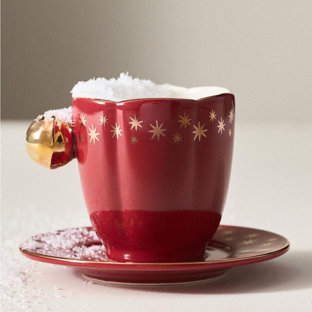 Anthropologie New York City Ballet Espresso Cup & Saucer | Red | NWT